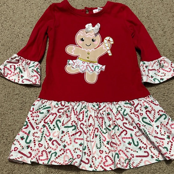 Little Lass Red Dress with Gingerbread and Candy Cane Design - Picture 1 of 7